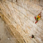 Dirk Uhlig en el Segundo largo de Camillotto-Pellissier 8a+ Tres Cimas de Lavaredo – Foto Bernardo Giménez